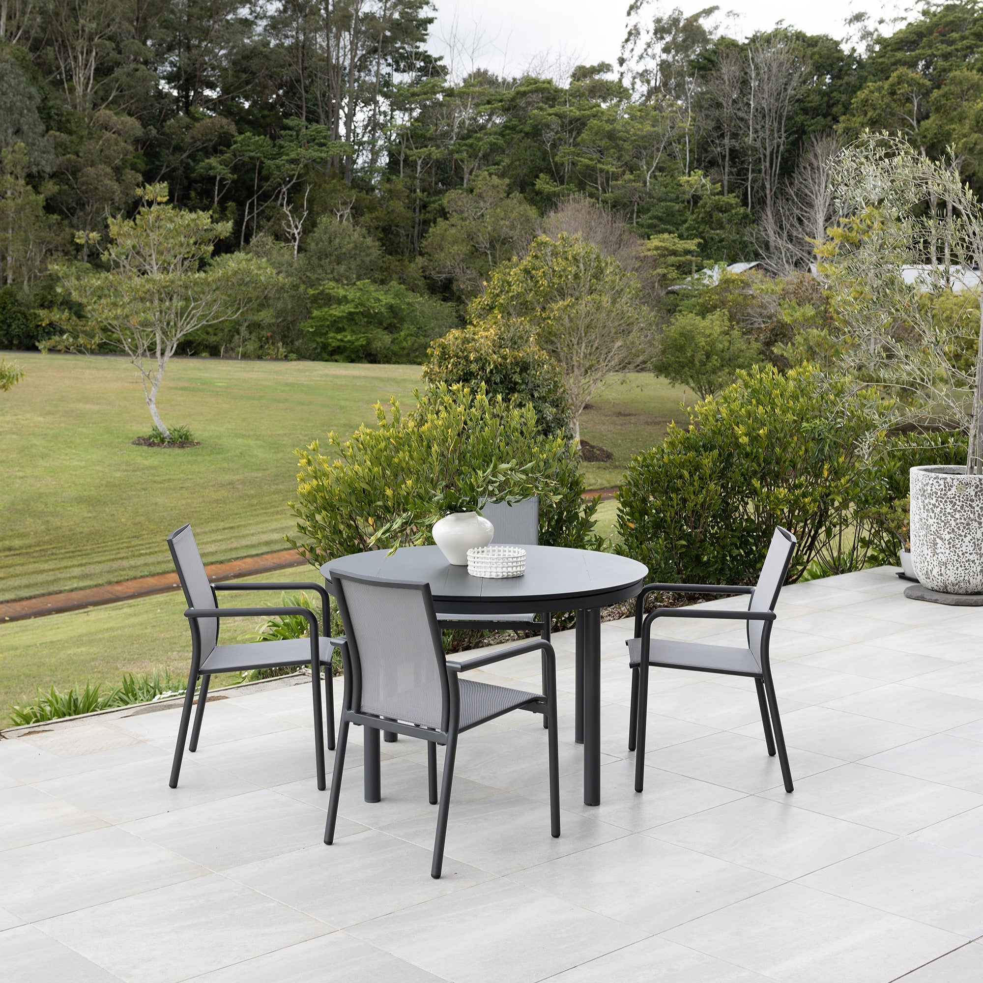 Globe Extension & Aroha Dining Setting - 5 pce Charcoal