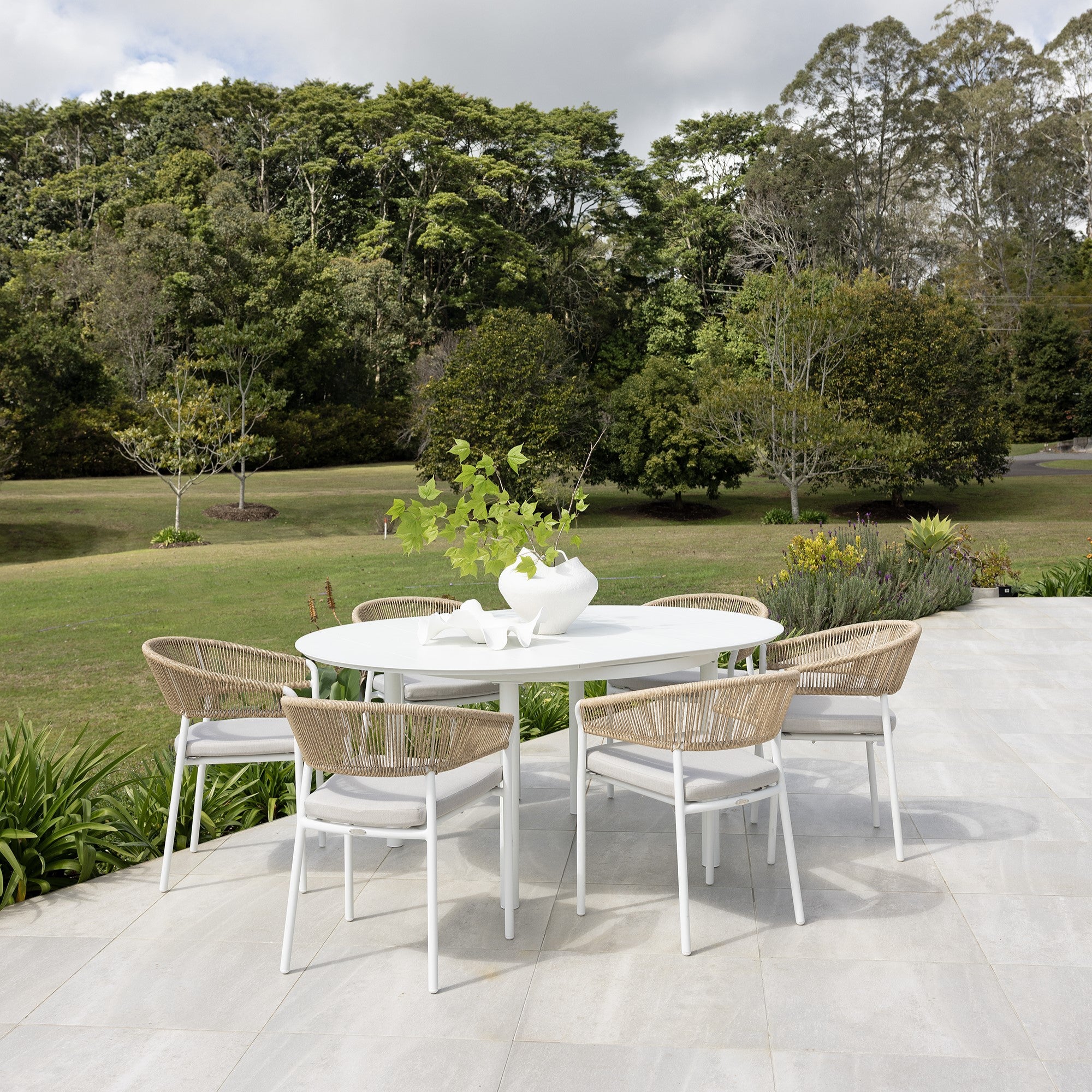 Globe Extension & Marbella Dining Setting - 7 pce White