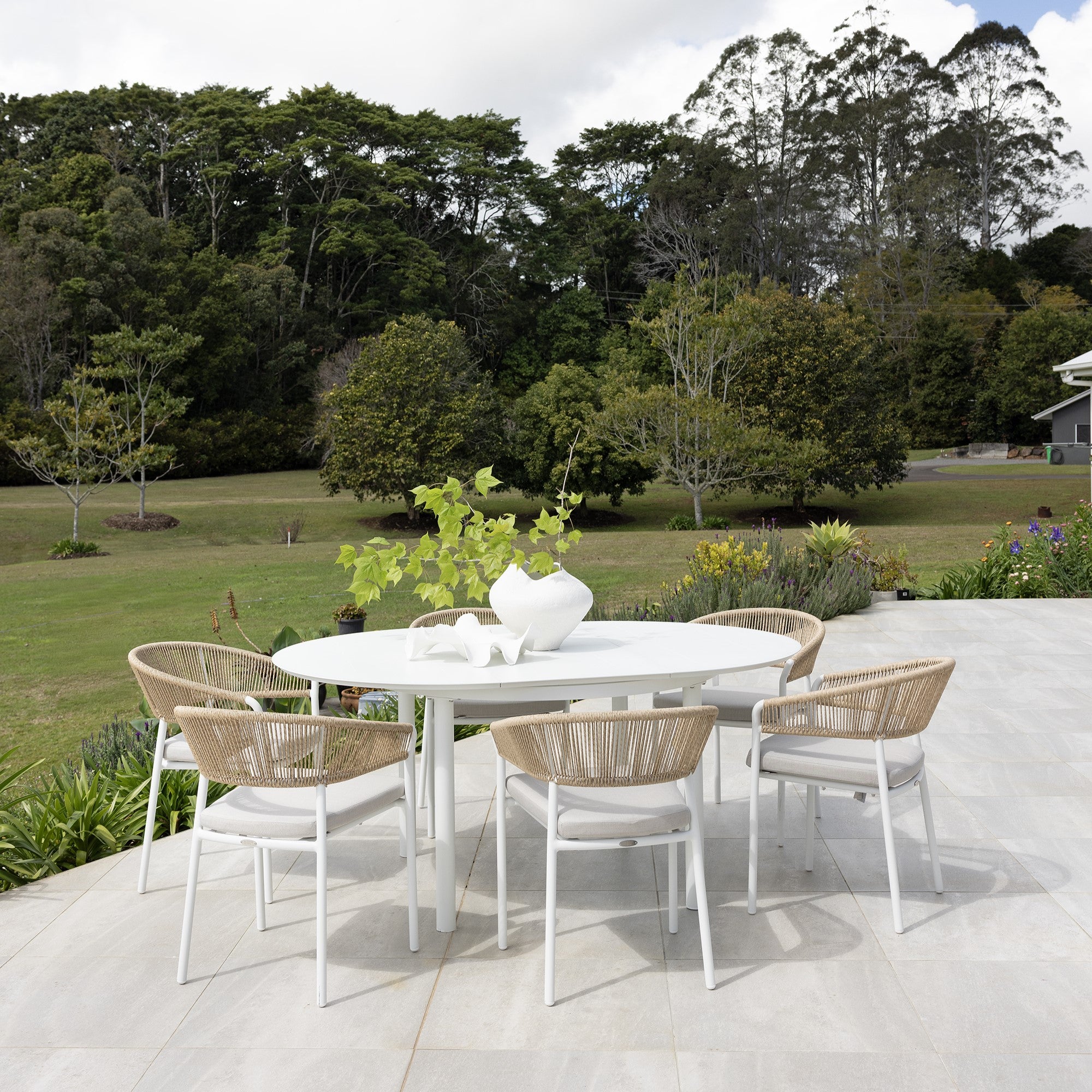 Globe Extension & Marbella Dining Setting - 7 pce White