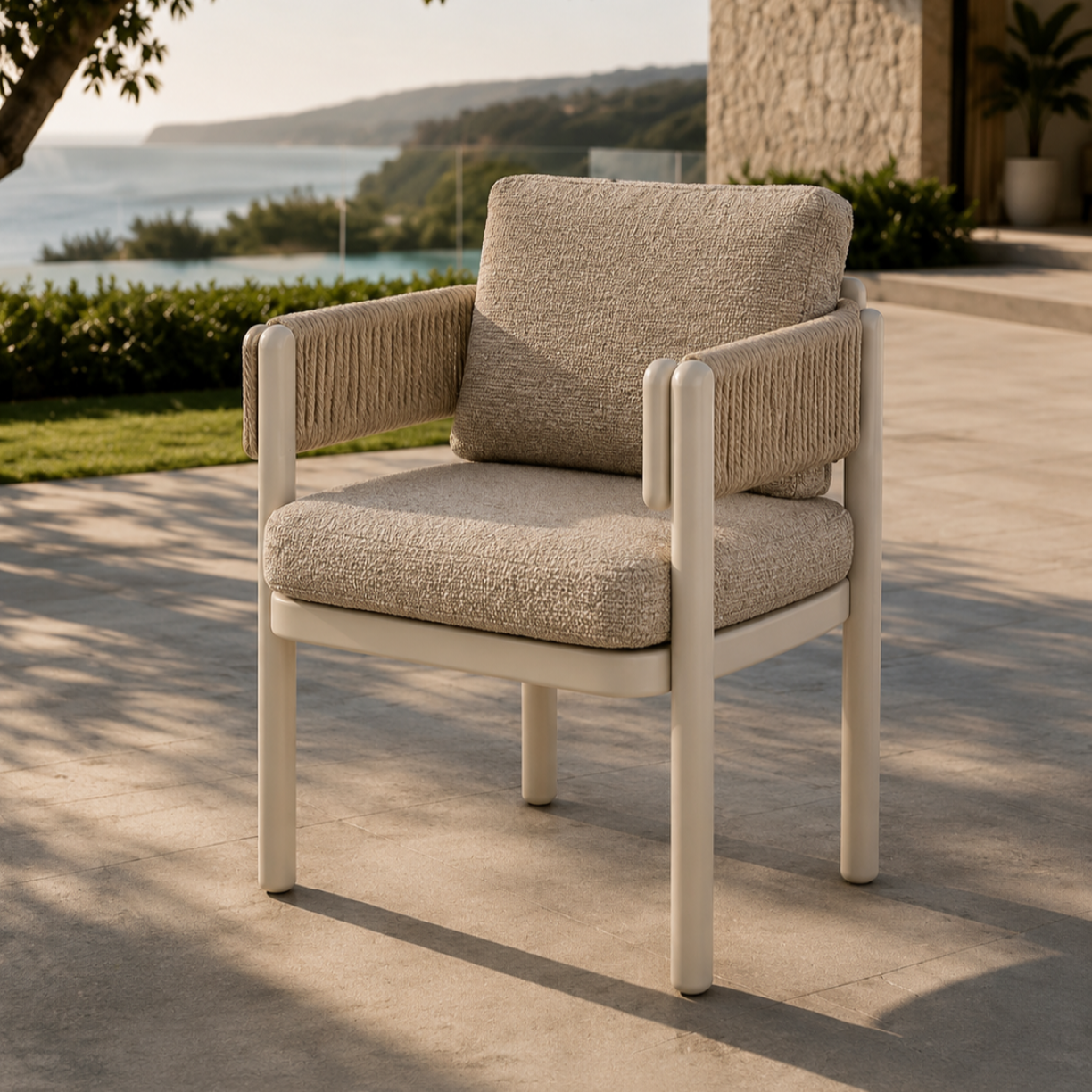 HARBOUR DINING CHAIR IVORY/LIGHT NAT/BROWN BOUCLE