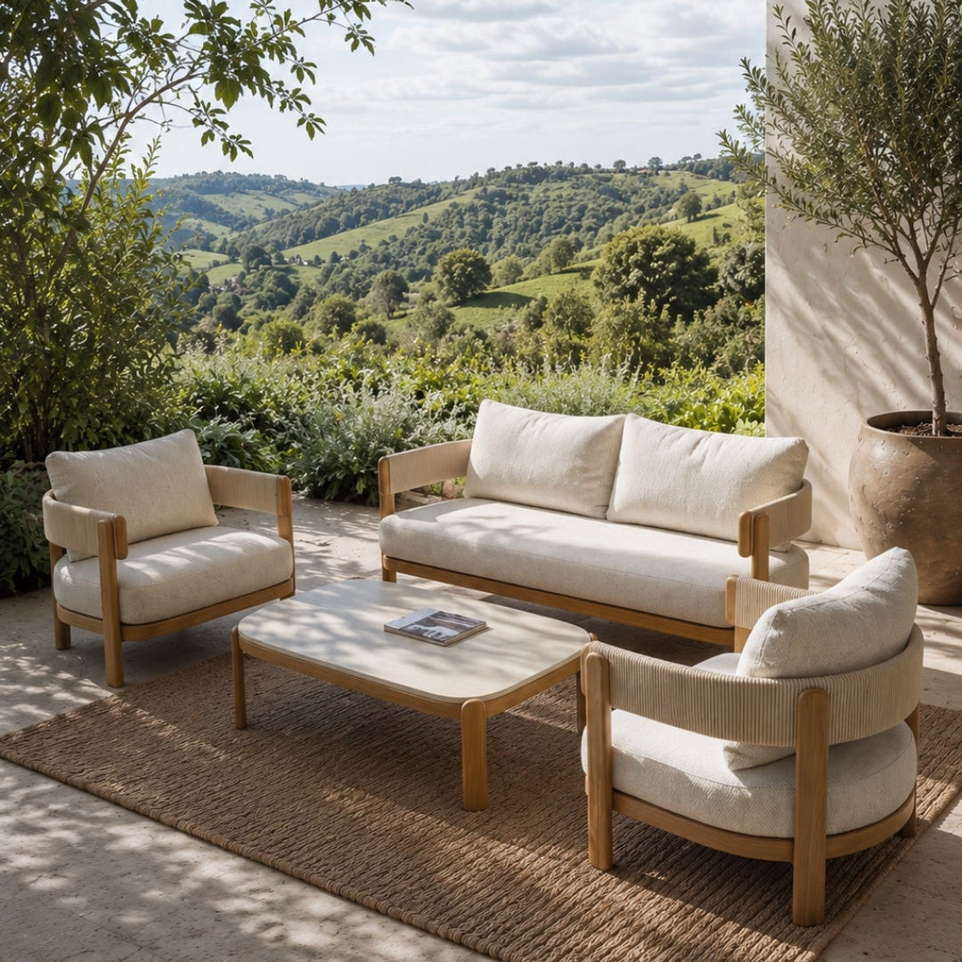 Harbour Lounge Setting - 4 pce Teak | Beige Boucle