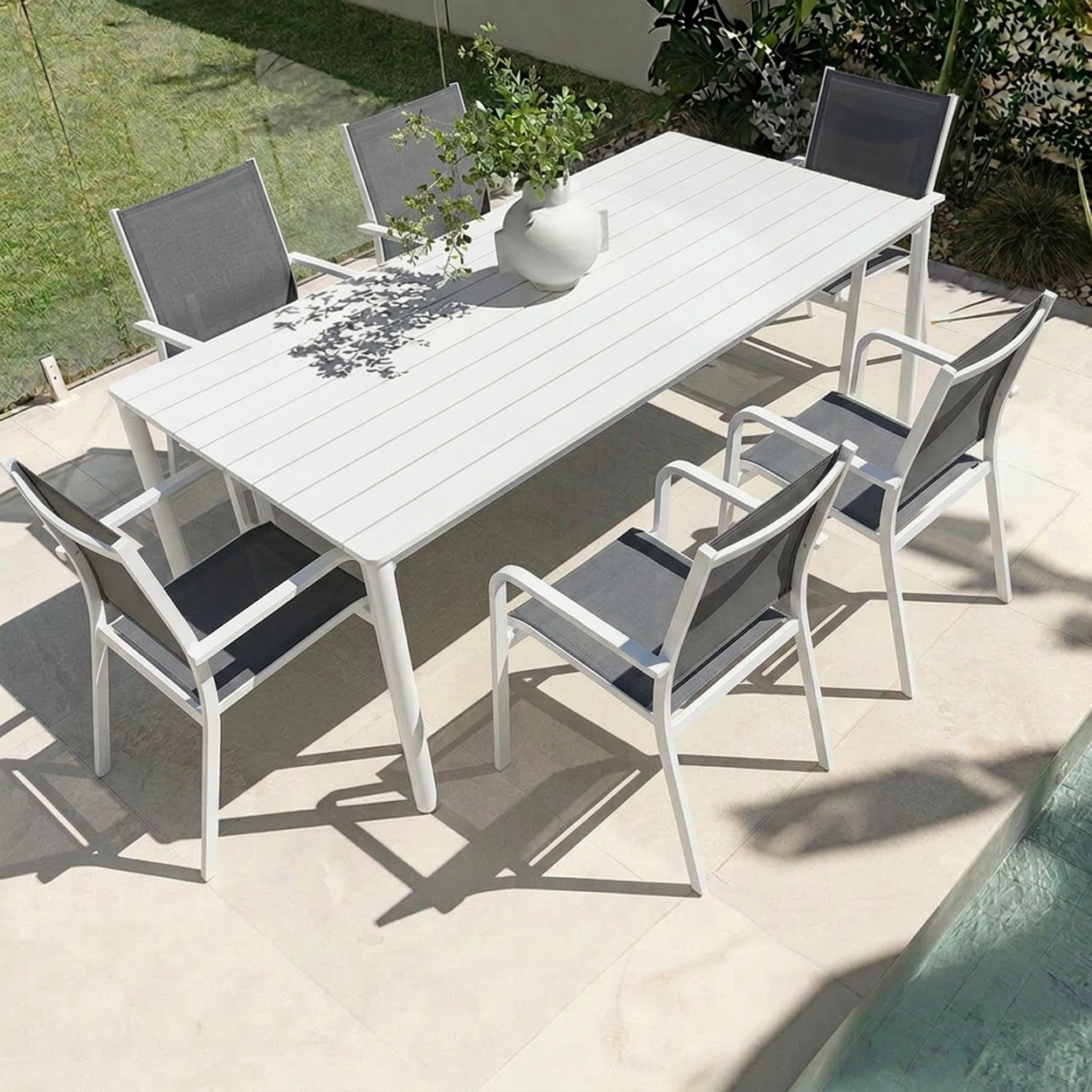MESA & MONS DINING WHITE/CHARCOAL 7 PCE