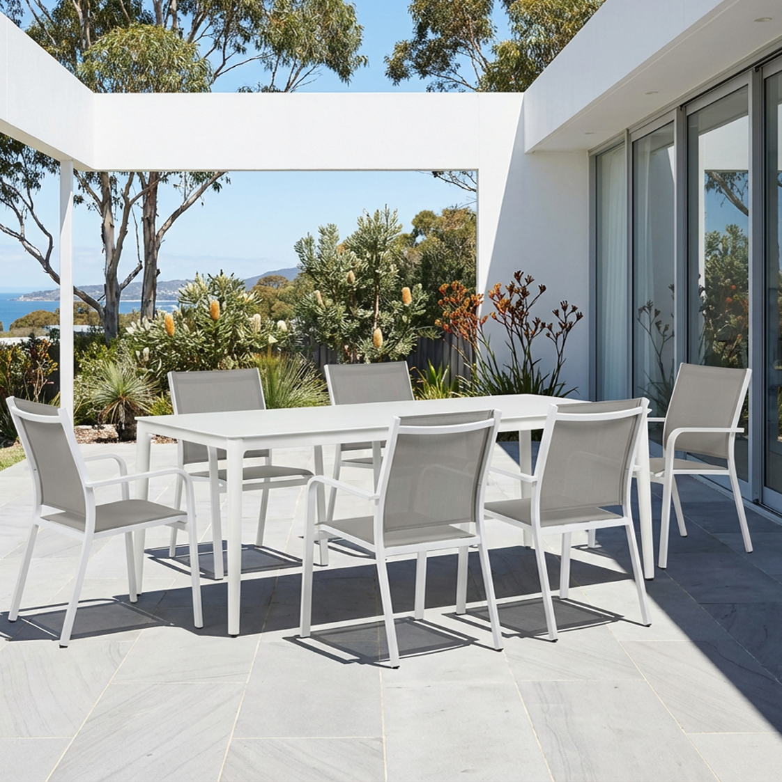 Ocean & Mons dining setting - 7 pce White Taupe