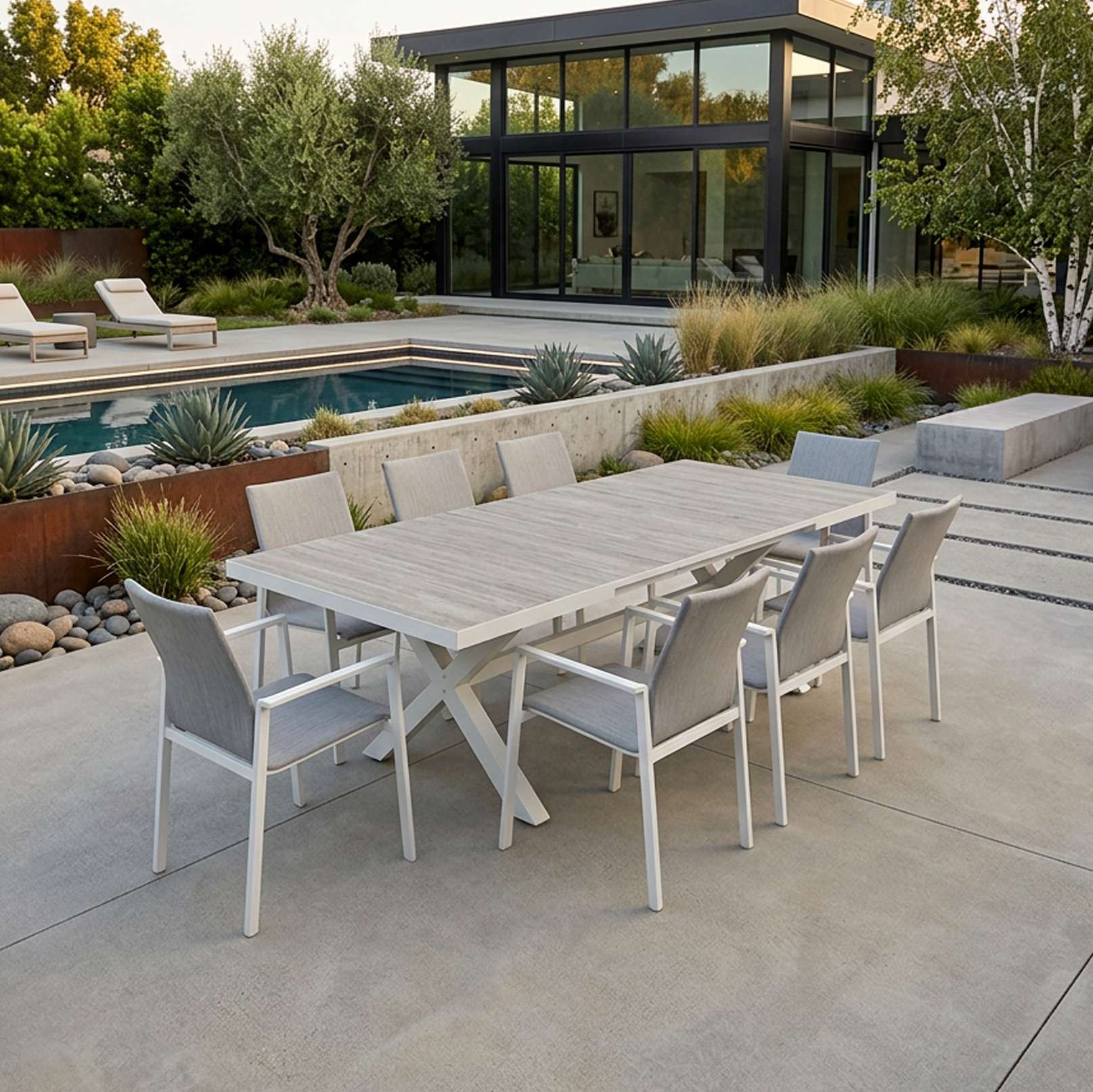 ROYCE & YAMBA EXT DINING SETTING 9 PCE - WHITE