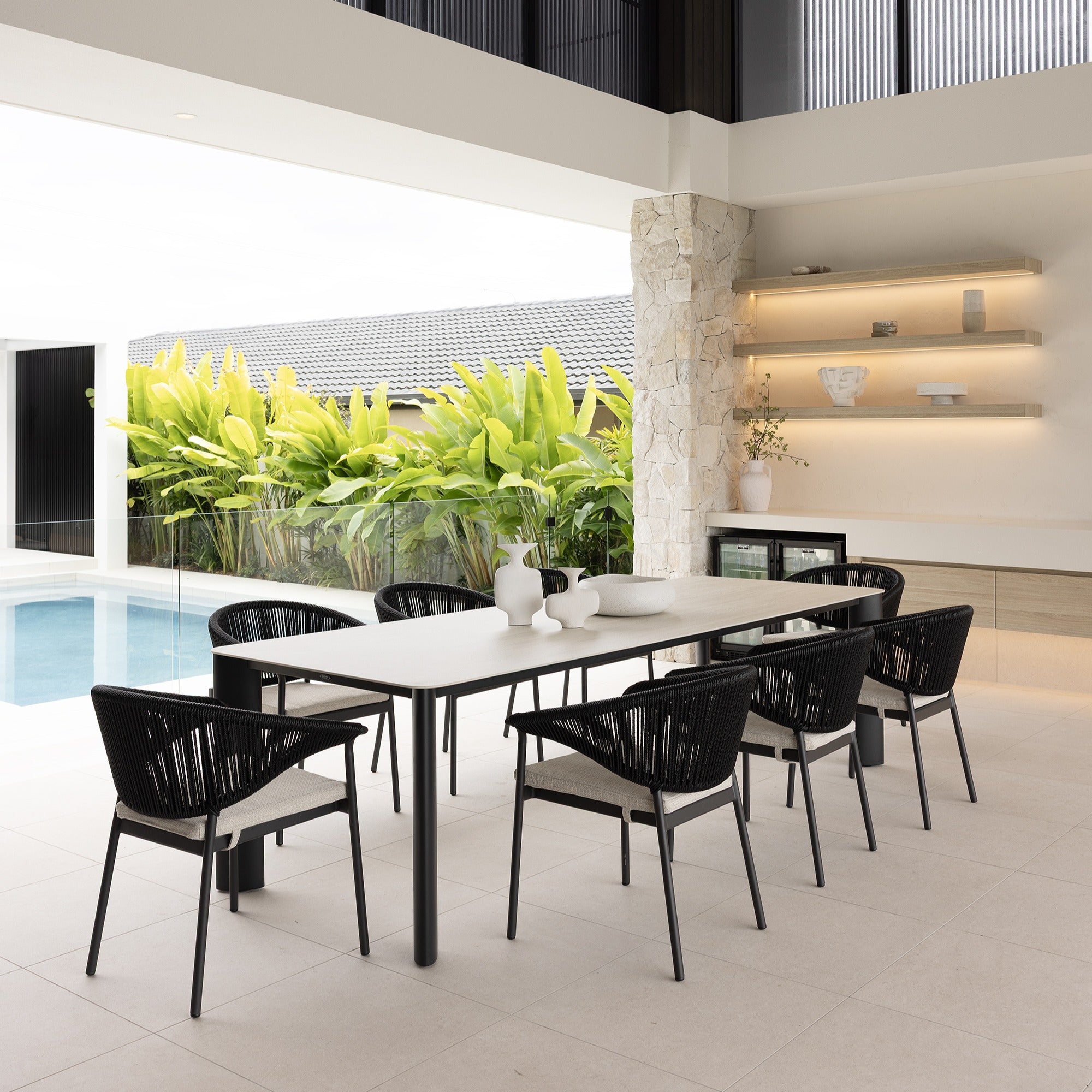 RHONDA & CELIA DINING SETTING - 9 PCE BLACK