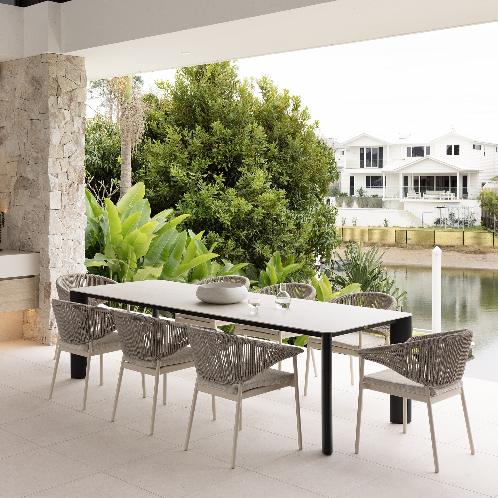 RHONDA & CELIA DINING SETTING - 9 PCE BLK & DOVE GREY