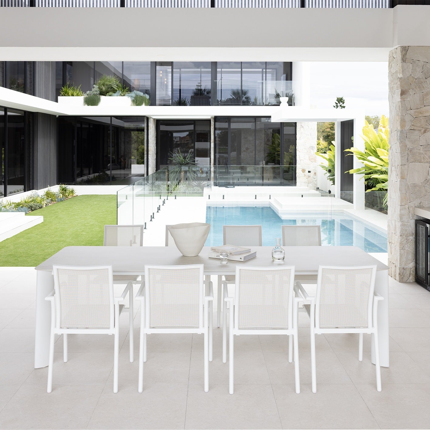RHONDA & AROHA DINING SETTING 9-PCE WHITE