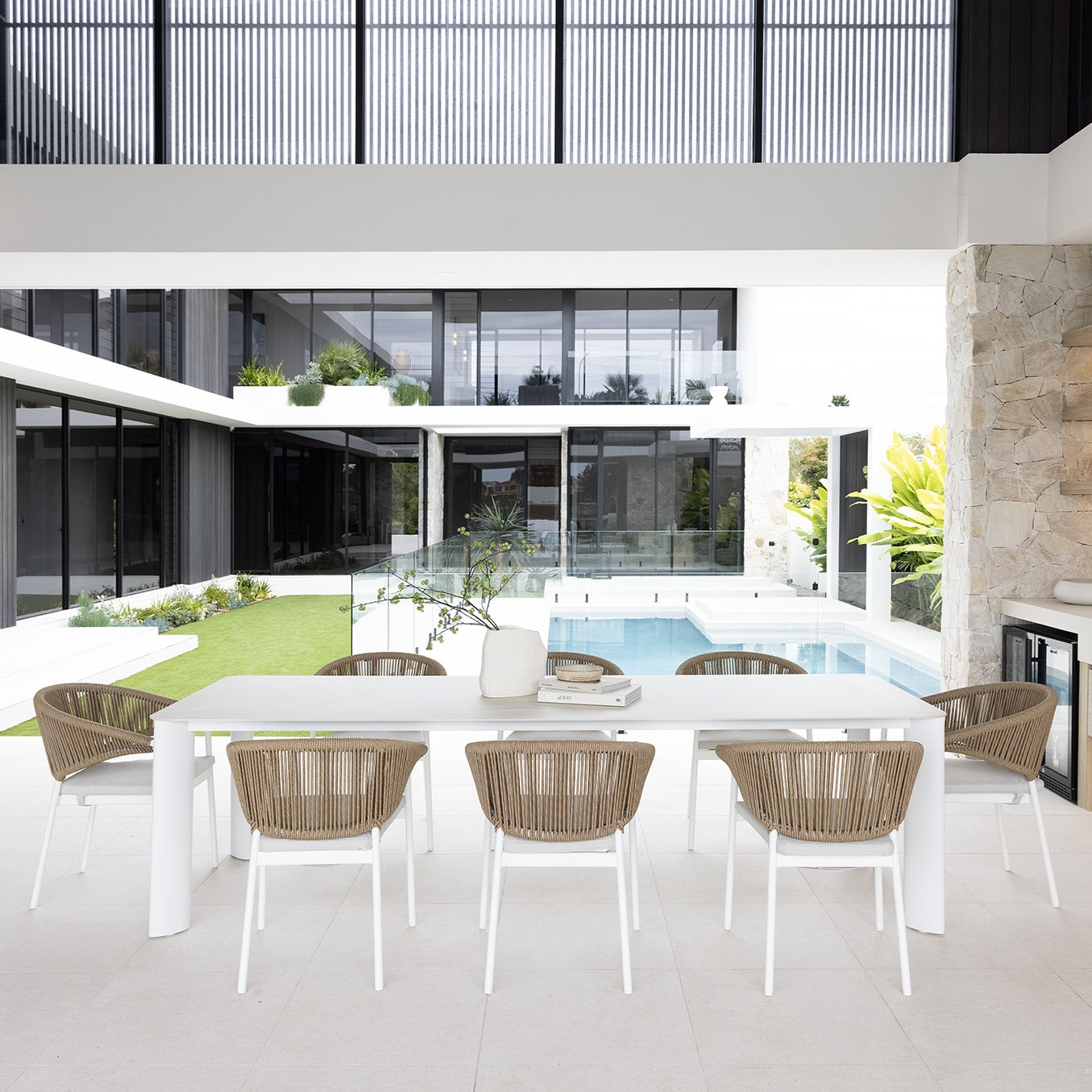 RHONDA & CELIA DINING SETTING  - 9 PCE WHITE