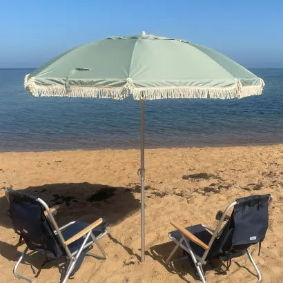 FRINGE 210CM BEACH UMBRELLA - SAGE