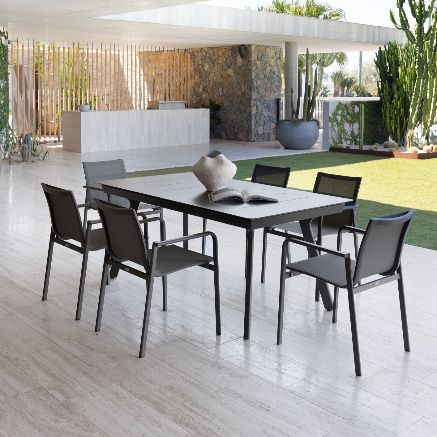 Tavolo Extension & Chic Dining Setting - 7 pce Charcoal