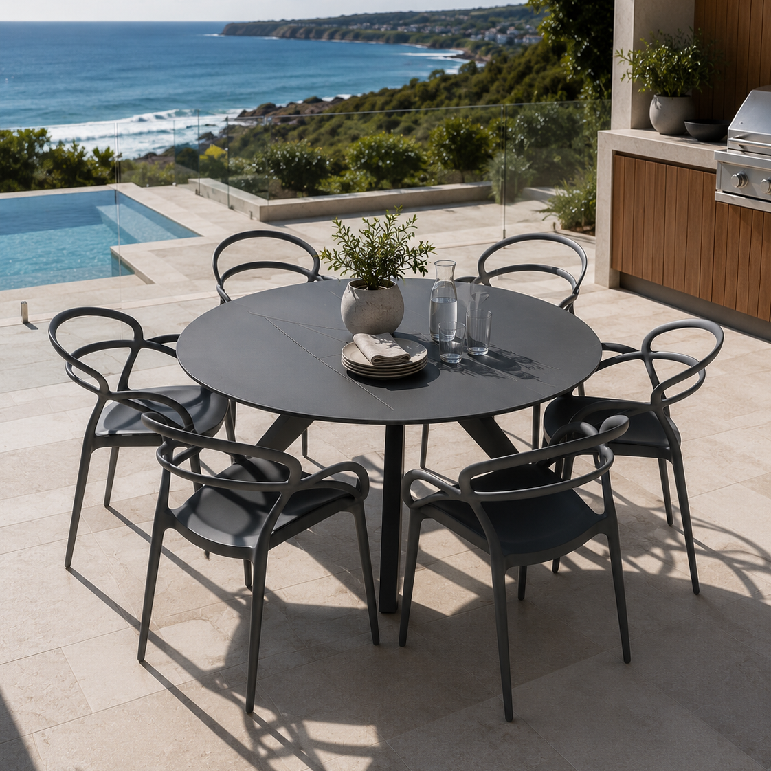 Estella & Ostuni Dining Setting - 7 pce Charcoal