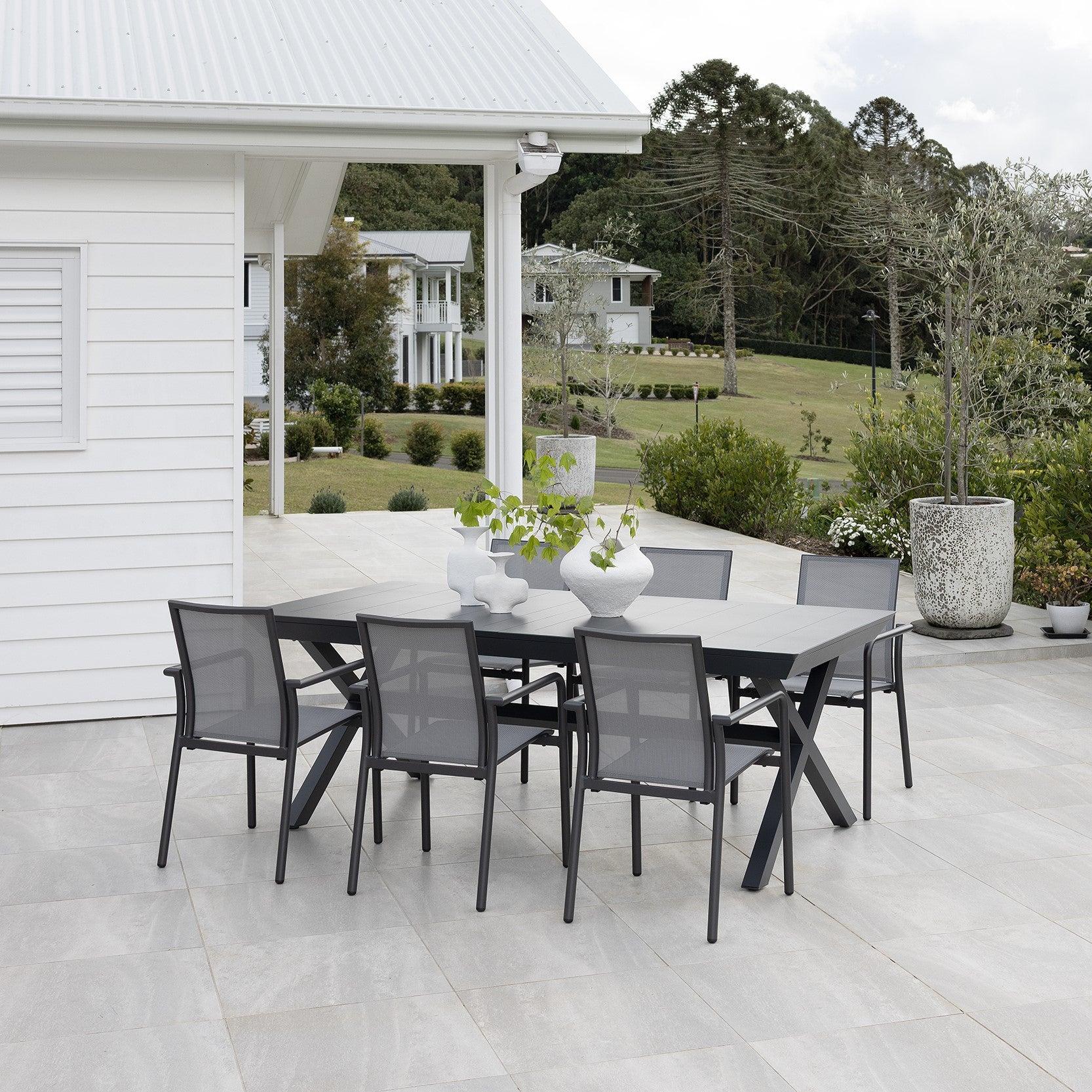 Tropea Extension & Aroha Dining Setting Medium - 7 pce Charcoal