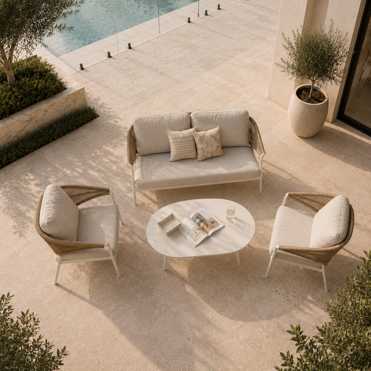 Celia Lounge Setting - 4 pce White | Natural
