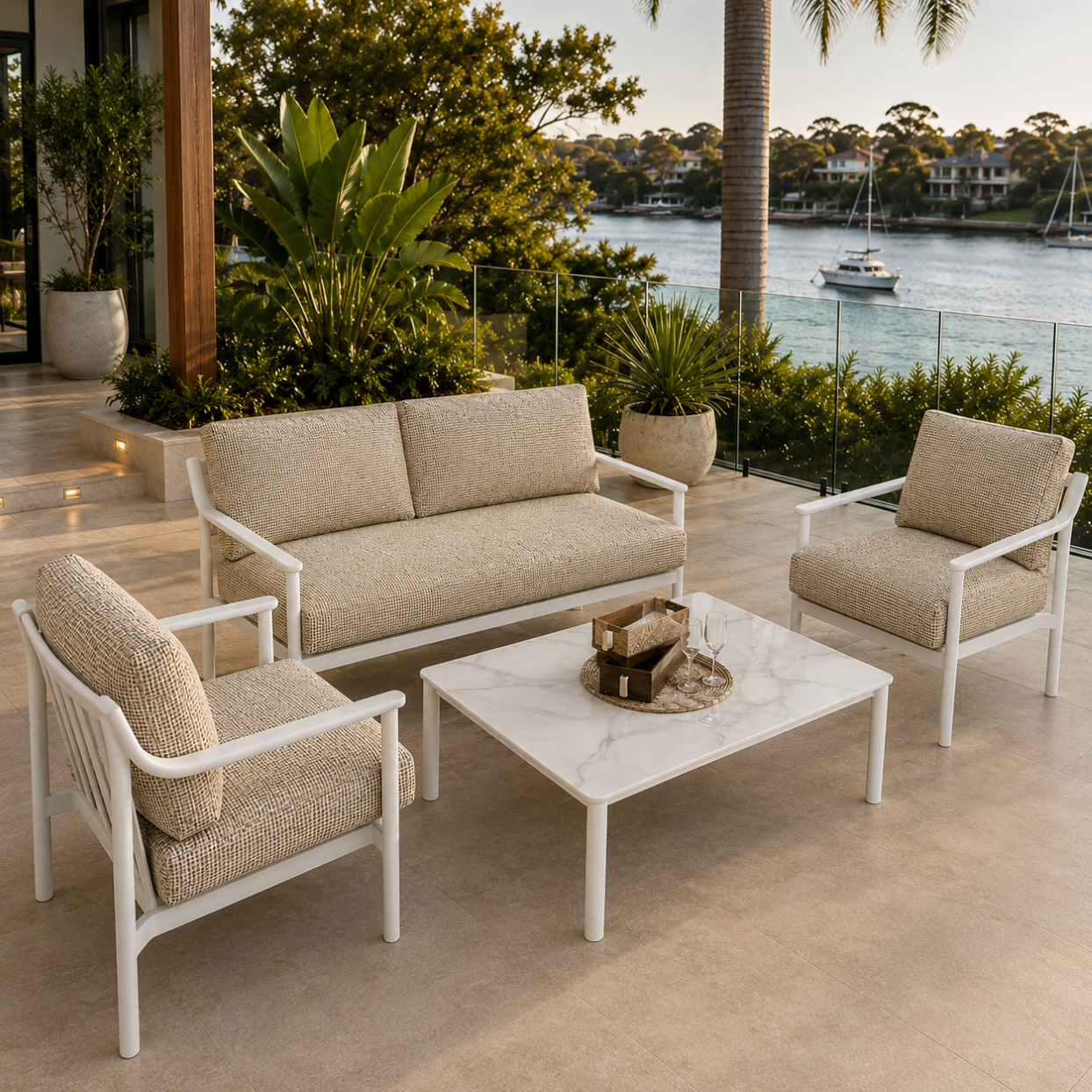 Falls Lounge Setting - 3 pce White | Brown Weave