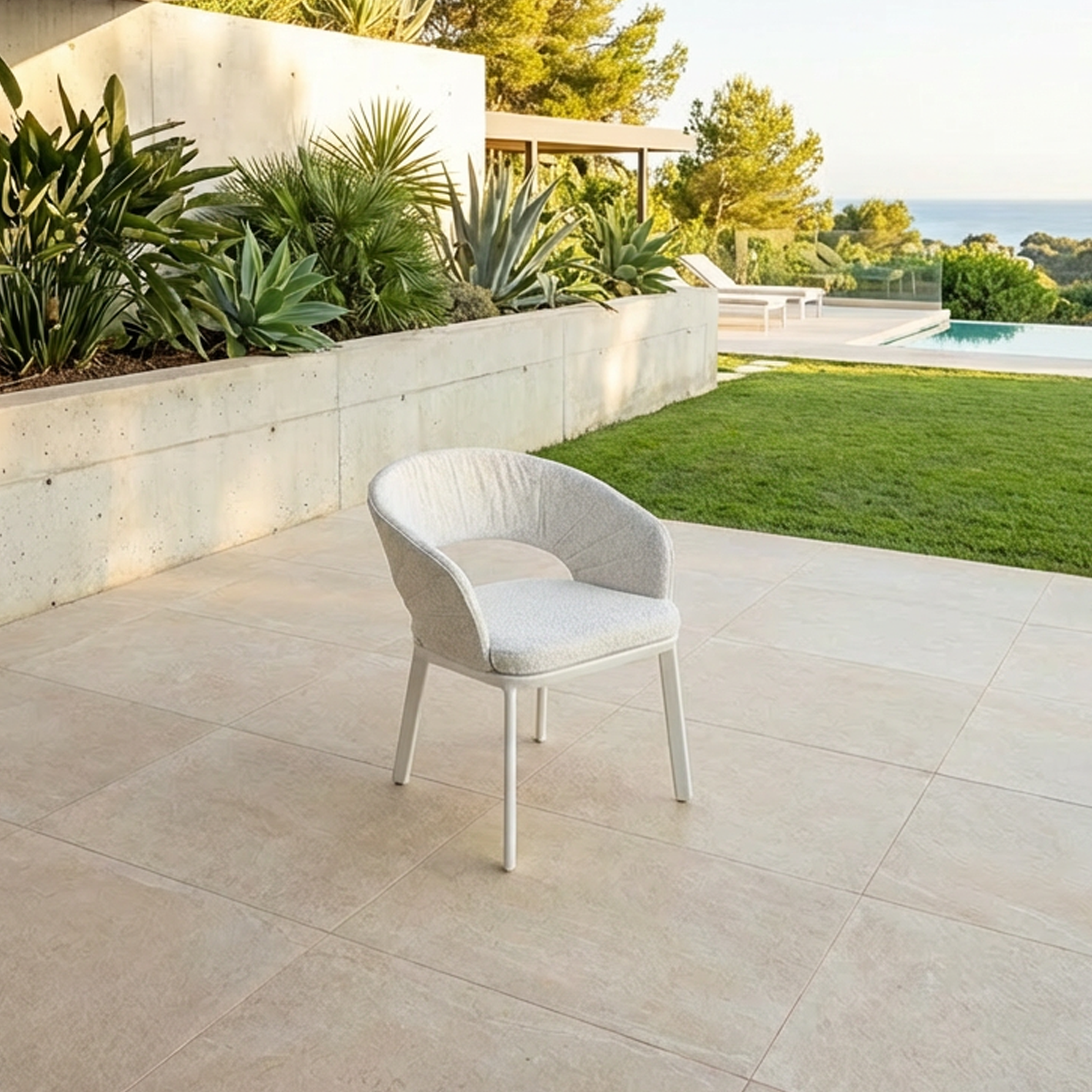 OLIVER DINING CHAIR WHITE/BEIGE BOUCLET