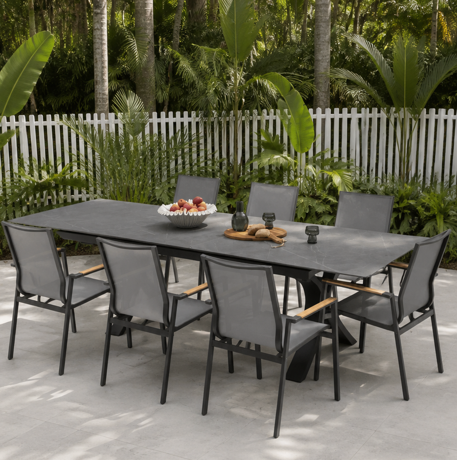 Carson Extension & Luca Dining Setting - 9pce Charcoal