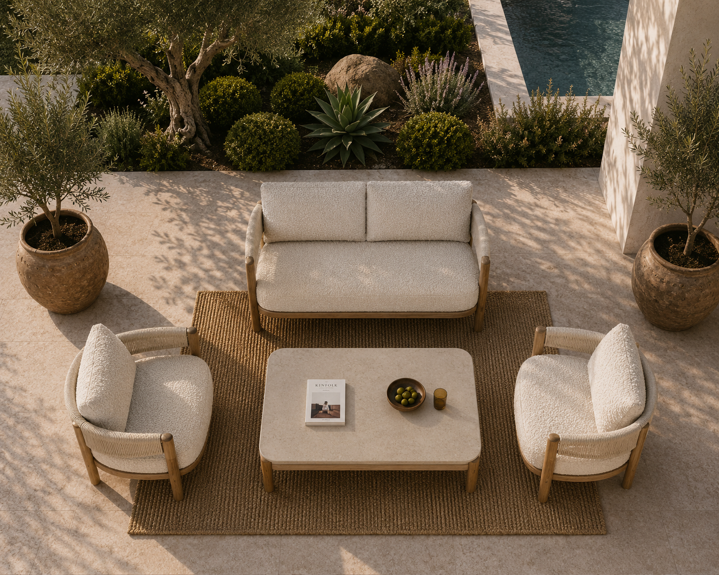 Harbour Lounge Setting - 4 pce Teak | Beige Boucle