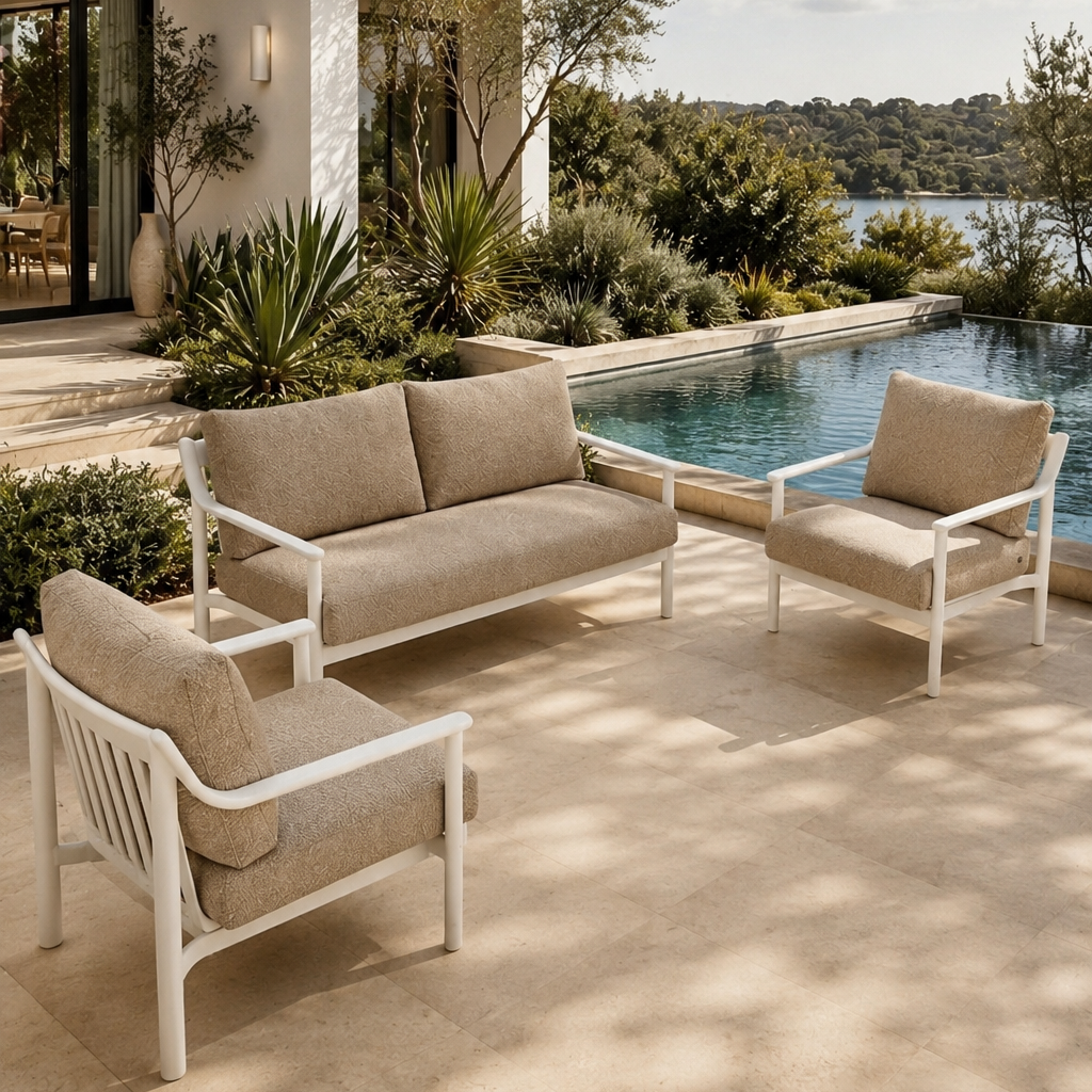Falls Lounge Setting - 3 pce White | Brown Boucle