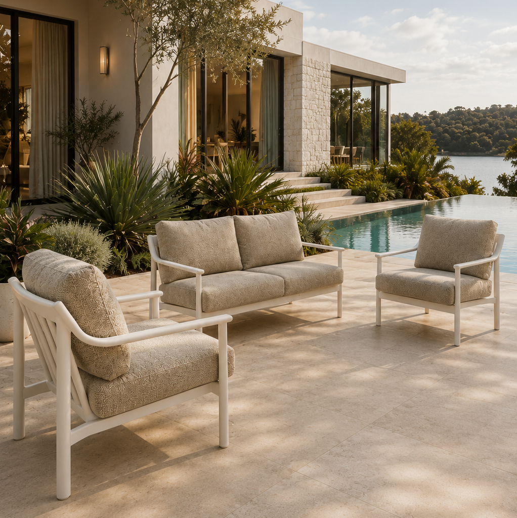 Falls Lounge Setting - 3 pce White | Brown Boucle