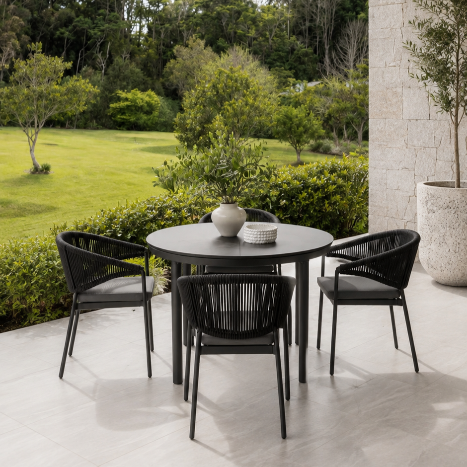 Globe Extension & Celia Dining Setting - 5 pce Charcoal