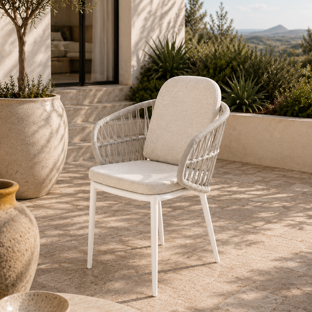 Aspen & Ayana Dining Setting - White Linen with Mable Finish