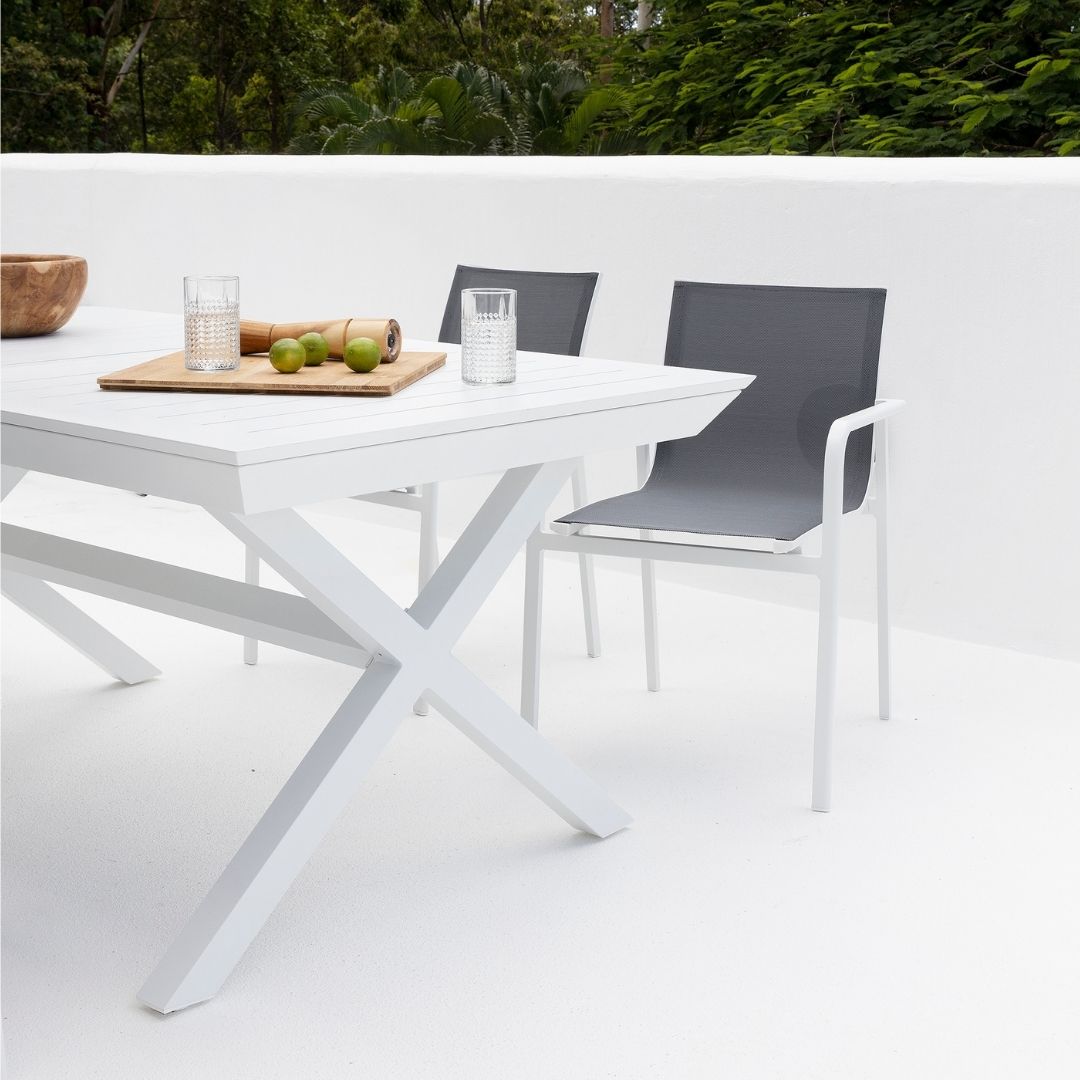 White outdoor dining online setting