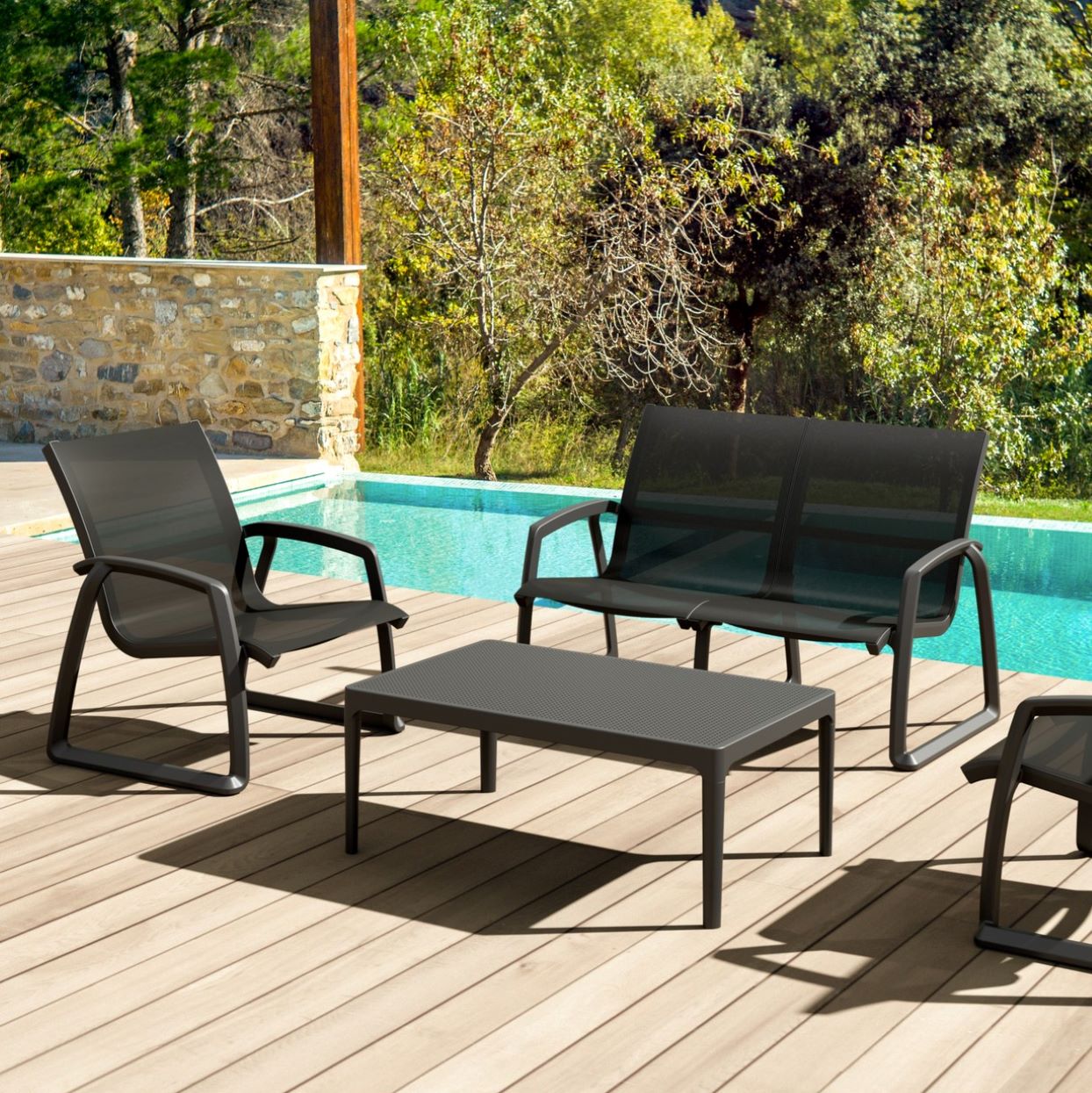 PACIFIC  LOUNGE WITH ARMS 4PC BLACK